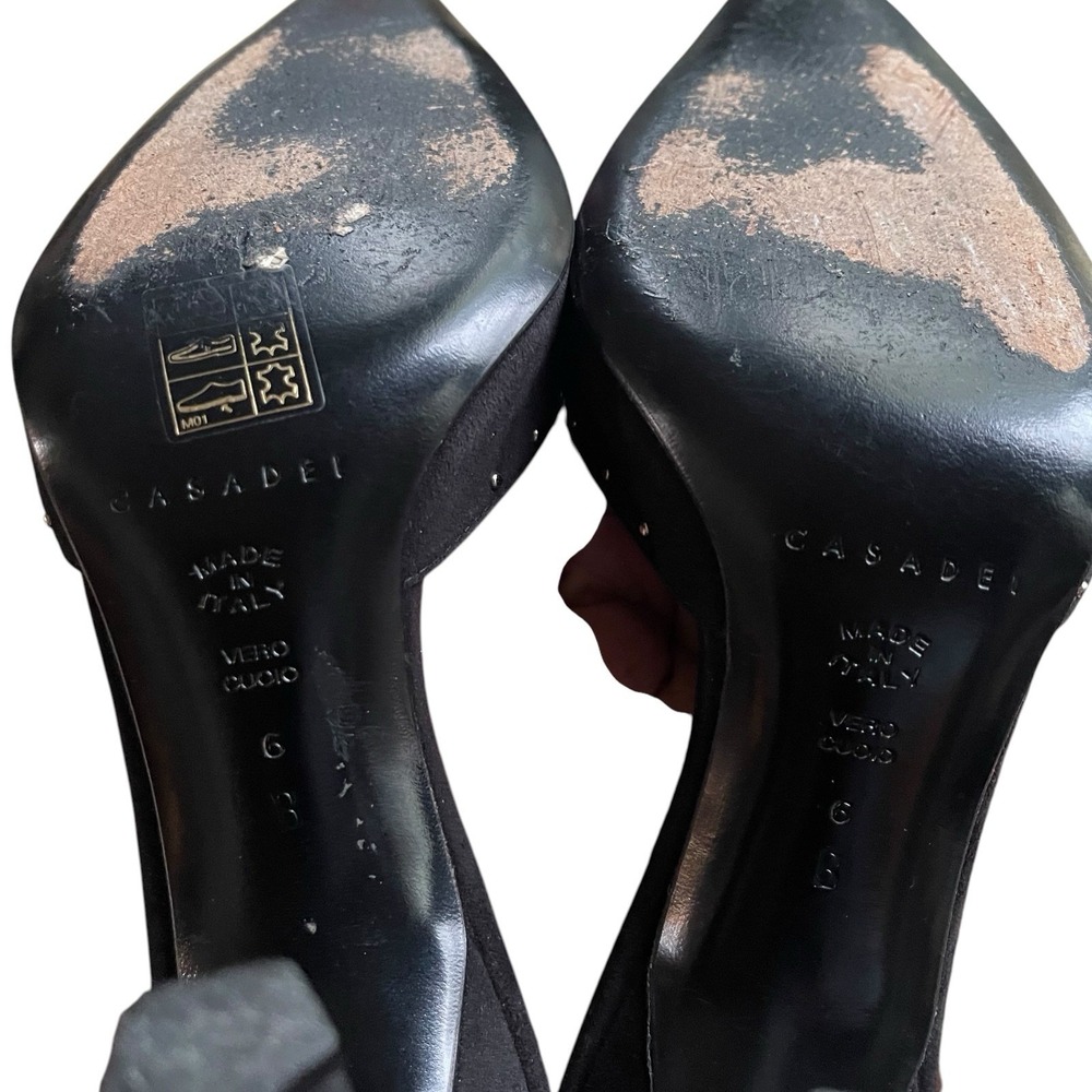 CASADEI Black Suede Studded Pointed Toe Heels Size 6 Made in Italy Retail $348 - Picture 6 of 8